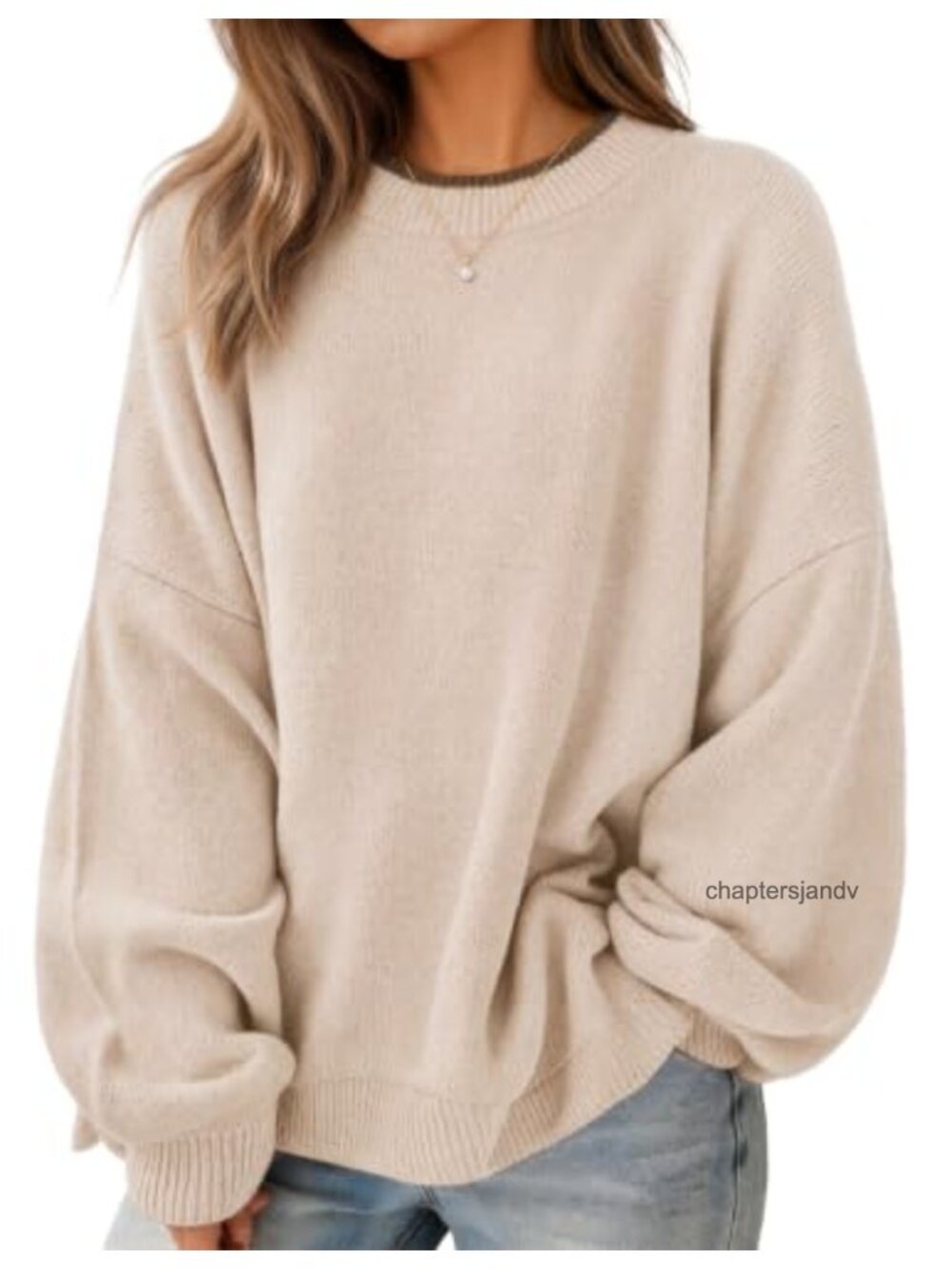 Oversized Sweater Pullover Crew Neck Batwing Sleeve